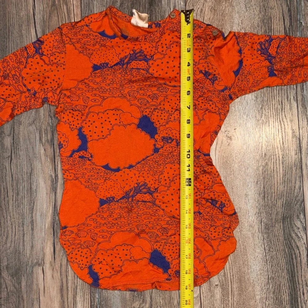 Vintage 70s DJ Made in France Kids Long Sleeve Orange Purple Print Top Size 10
